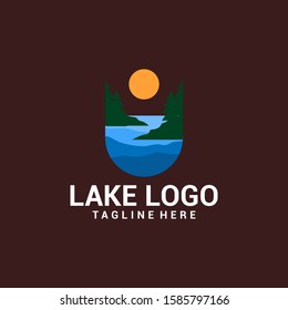 Flat Lake Logo Design Vector