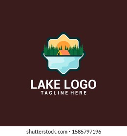 Flat Lake Logo Design Vector