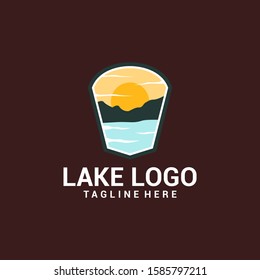 Flat Lake Logo Design Vector