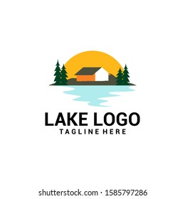 Flat Lake Logo Design Vector