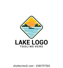 Flat Lake Logo Design Vector