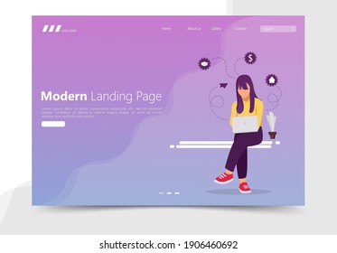 Flat Landing Page Concept with Girl Illustration