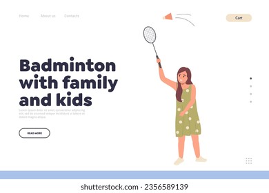 Plantilla de diseño de página de inicio plana que ofrece juegos de bádminton para familia y niños