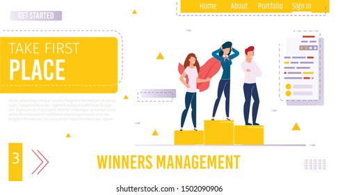 Flat Landing Page Giving Idea for Achieve Success. Training Services, Online Courses Coaching Secrets to Take First Place. Successful Targeting, Development, Management, Marketing. Vector Illustration