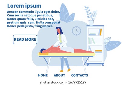 Flat Landing Page for Therapy Salon Service Offering Relaxation Therapeutic Back or Full Body Professional Massage. Medical SPA Procedure Session. Healthcare. Vector Cartoon Illustration