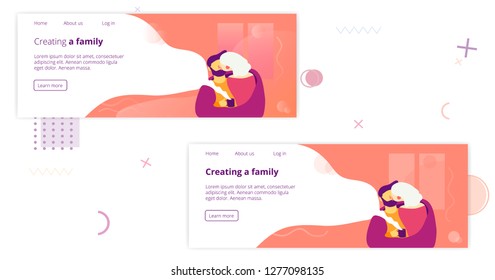 Flat landing templates for positive psychology, group family psychotherapy with a pair that sit in a rug with a cup. Background