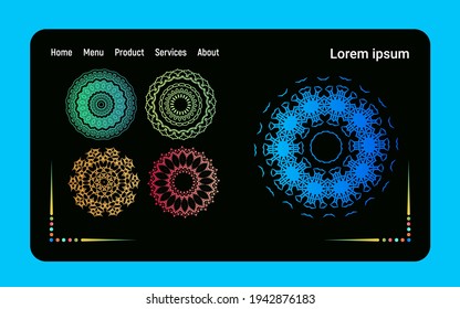 Flat landing web page Template, Perfect for printing on fabric or paper, Set of Ornament round mandalas, Vector illustration. EPS 10