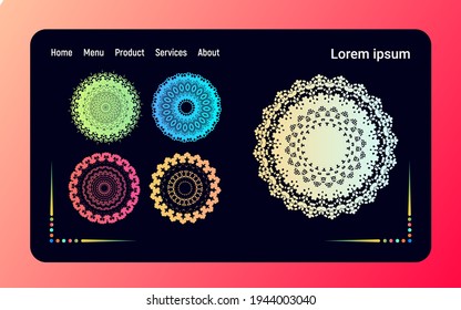 Flat landing web page Template, Perfect for printing on fabric or paper, Set of Ornament round mandalas, Vector illustration. EPS 10