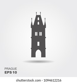 Flat landmark icon of the Powder Tower in Prague, Czech Republic. Vector illustration