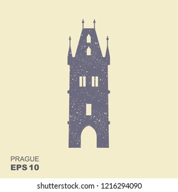 Flat landmark icon of the Powder Tower in Prague, Czech Republic. Vector illustration