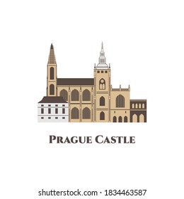 Flat landmark icon of Prague Castle in Prague, Czech Republic. Famous historical landmark. Destination for tourist vacation art design concept. Great history and unique historical architecture