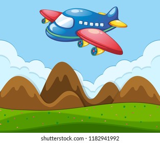 A flat landscape with airplane illustration