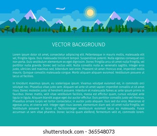 Flat landscape background. Forest and mountains. Vector website header image.