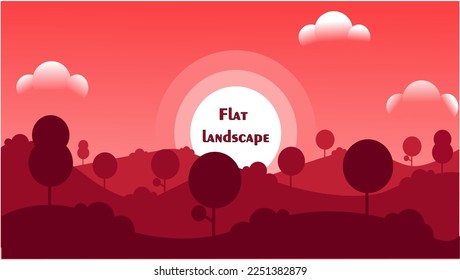 Flat landscape background vector for websites background or elements. beautiful and wonderful design. sky ang sun