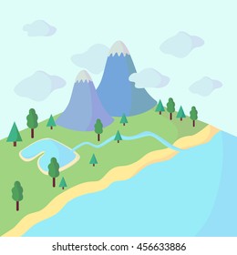Flat landscape concept .desert island with , ocean, paradise piece land, summer vacation on the beach.