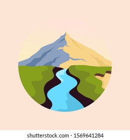 Flat Landscape Design in Circle Shape  Concept Vector Illustration