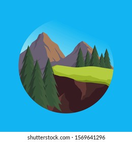 Flat Landscape Design in Circle Shape  Concept Vector Illustration