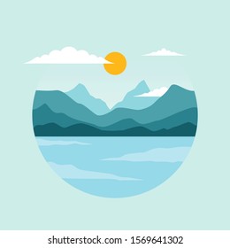 Flat Landscape Design in Circle Shape  Concept Vector Illustration