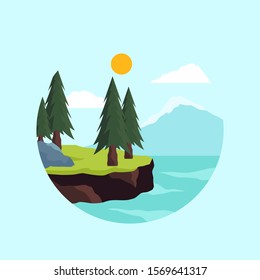 Flat Landscape Design in Circle Shape  Concept Vector Illustration