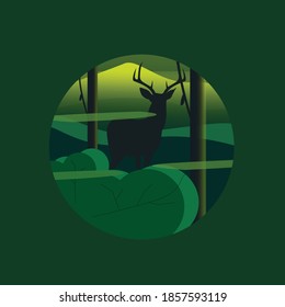 flat landscape design with deer in the forest