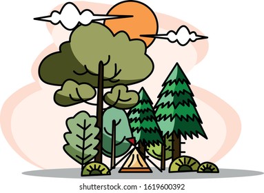 Flat landscape design forest and trees