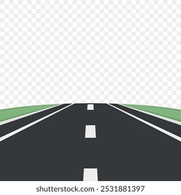 Flat Landscape Design with Road. Scenic Cartoon Highway, Nature Background. Cute Outdoors Scene with Road, Highway, Track, Front View. Vector Illustration