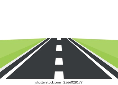 Flat Landscape Design with Road. Scenic Cartoon Highway, Nature Background. Cute Outdoors Scene with Road, Highway, Track, Front View. Vector Illustration