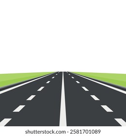 Flat Landscape Design with Road. Scenic Cartoon Highway, Nature Background. Cute Outdoors Scene with Road, Highway, Track, Front View. Vector Illustration