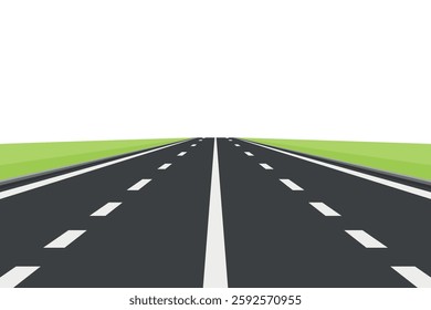 Flat Landscape Design with Road. Scenic Cartoon Highway, Nature Background. Cute Outdoors Scene with Road, Highway, Track, Front View. Vector Illustration