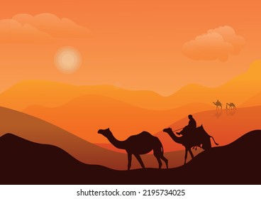Flat landscape design vector illustration with desert