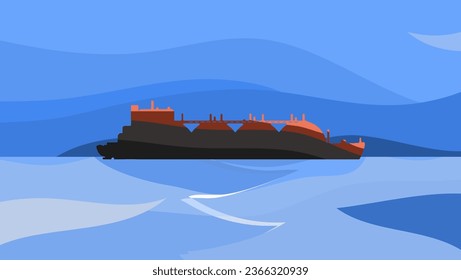 flat landscape with Gas carrier ship tanker