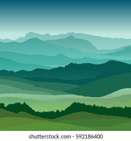 Flat landscape illustration. Beautiful hills, vector design