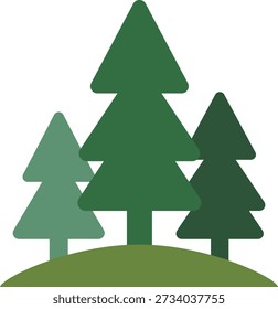 Flat landscape illustration of evergreen pine trees on a rounded green hill