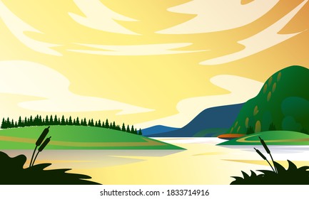 flat landscape illustration of river banks