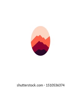flat landscape mountain logo concept. oval mountain logo