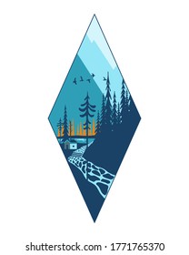 paisaje plano, naturaleza montañosa, ilustración vectorial de icono