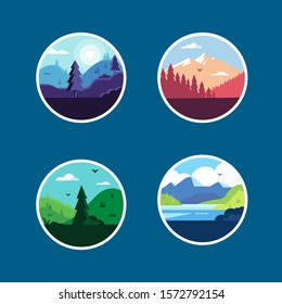 Flat landscape patch set. Vector illustration.