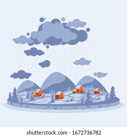 Flat landscape with snowfall. Heavy snowfalls, natural disaster.  Weather phenomena. Poster, textbook, teaching material, website