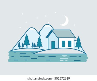 Flat landscape with stroke vector