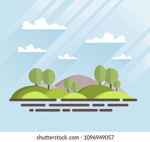 Flat landscape. Summer hills