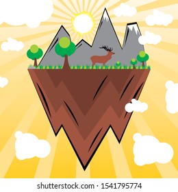 Flat landscape sunset or sunrise in mountains and deer 