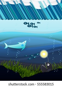 Flat landscape vector and illustration with sea rain and cloud