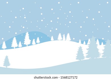 Flat landscape vector winter tree art covered in white snow