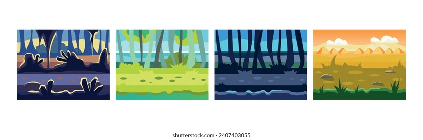 Flat Landscapes View and Picture as Game Background Vectorset