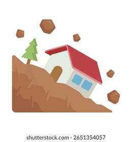 Flat Landslide with Falling Rock in Flat Design