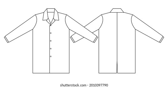 Flat Lap Coats Uniform Shirt Template Vector.Front and Back View.