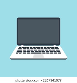 Flat Laptop Black Display Office Technology Vector Illustration