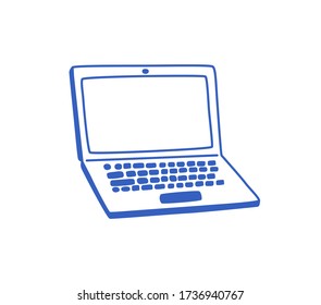 Flat laptop icon isolated on a white background. Vector, hand-drawn illustration.