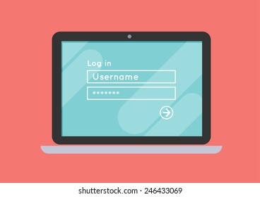 flat laptop notebook computer log-in screen vector