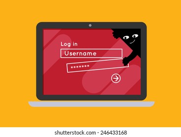 flat laptop notebook computer log-in screen vector internet hacking spy